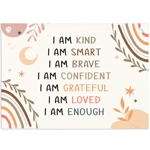 I AM Sign Encouraging Words Wall Decor Hanging Banner, Educational Quote Linen Flag Decor Banners 27.5 x 20 in - color: Multicolor 11