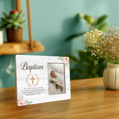 Baptism Picture Frame, Religious Wood Photo Frame, Christian Gift for Baptism, Christening, 4x6 Photo - color: White 3