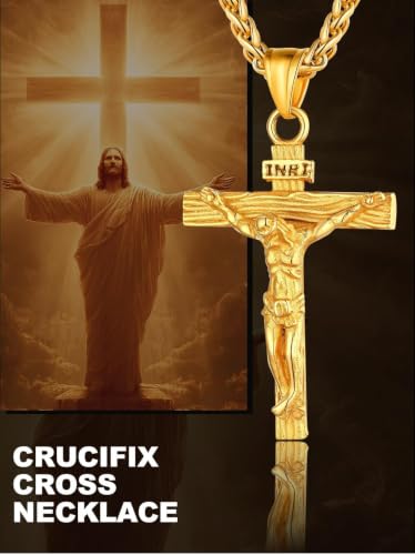 U7 Crucifix Cross Necklace for Men,with 18"-26" Chain - color: 01.Gold