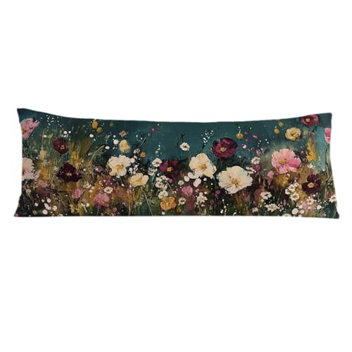 Abstract Retro Wildflowers 20x54 Body Pillow Cover, Floral Room Decor, Botanical Decor, Vintage Dark Cottagecore Flower Aesthetic Decorative Long Body Pillow Cases for Bed Couch - color: Nature-8