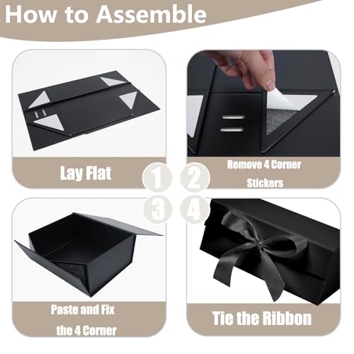 Aimyoo Black Gift Box with Ribbon, 8.6x6.7x3.4 inch Groomsman Proposal Box for Presents with Magnetic Closure Lids, Rectangle Collapsible Luxury Box for Wedding, Christmas, Halloween, Birthday - color: Black 8.6x6.7x3.4 inch-1 Pack