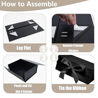 Aimyoo Black Gift Box with Ribbon, 8.6x6.7x3.4 inch Groomsman Proposal Box for Presents with Magnetic Closure Lids, Rectangle Collapsible Luxury Box for Wedding, Christmas, Halloween, Birthday - color: Black 8.6x6.7x3.4 inch-1 Pack