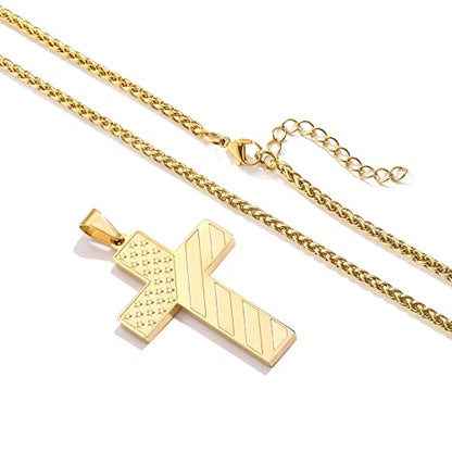 DuoDiner 18+2" Cross Necklace for Men Boys Christian Confirmation Gifts - color: Gold, style: Lord's Prayer