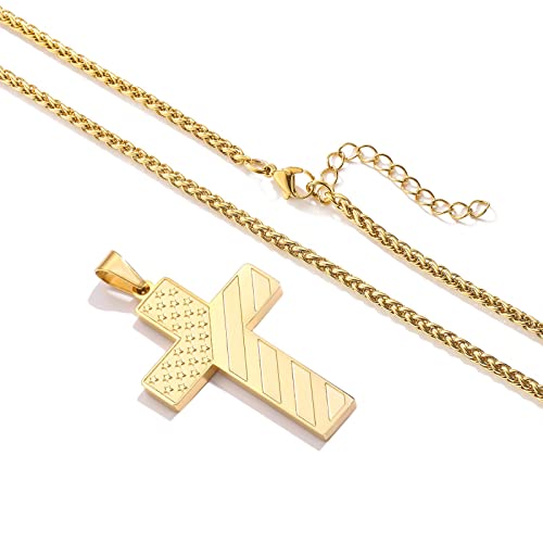 DuoDiner 18+2" Cross Necklace for Men Boys Christian Confirmation Gifts - color: Gold, style: Isaiah 41:10
