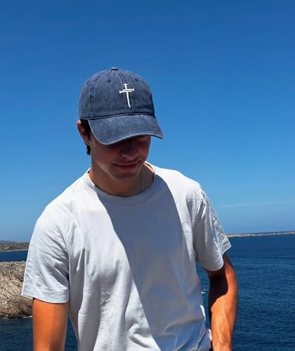 Christian Gifts for Men Women, Religious Cross Logo Embroidered Low Profile Unisex Dad Hat - color: Blue
