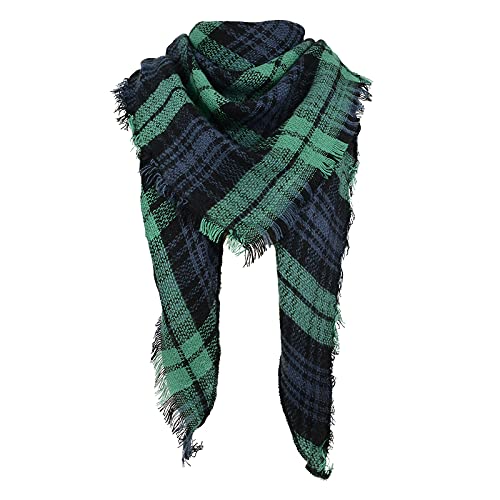 American Trends Scarfs for Women Winter Triangle Scarf Classic Plaid Warm Scarf Soft Scarves Knitted Wrap Shawl - color: Triangle Striped Green & Blue & Black