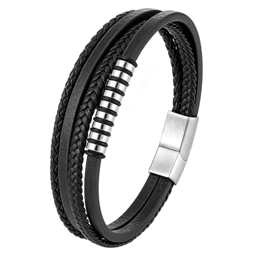 Kim Carrey Italian Handmade Leather Bracelets for Men - color: Thin Black, size: 8.2"