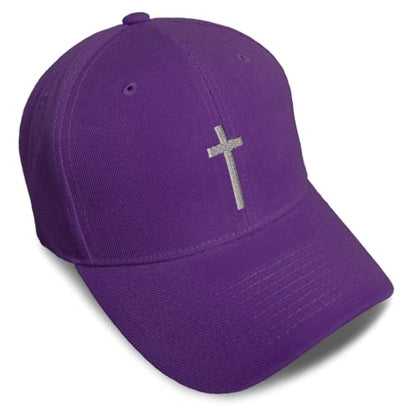 Custom Baseball Cap Cross Silver Christ Jesus God Faith Christian Hats - color: Purple Design Only
