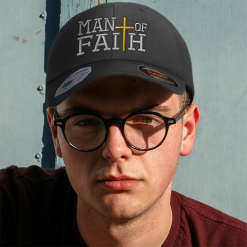 Custom Flexfit Cap for Men & Women Embroidered Man of Faith God Jesus Christian Flexfit Hats Baseball Caps - color: Black Design Only, size: Large-X-Large