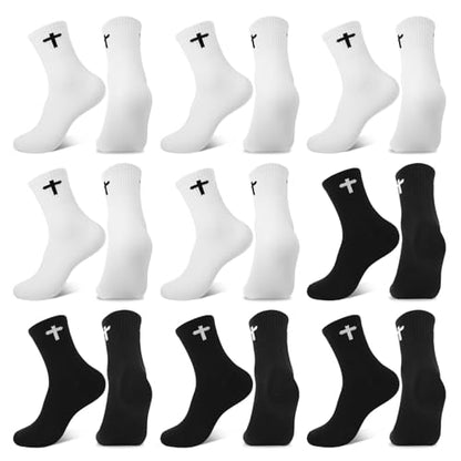 Christian Cross Socks for Men Women Jesus Prayer Sock, 6/9 Pairs - color: White+black