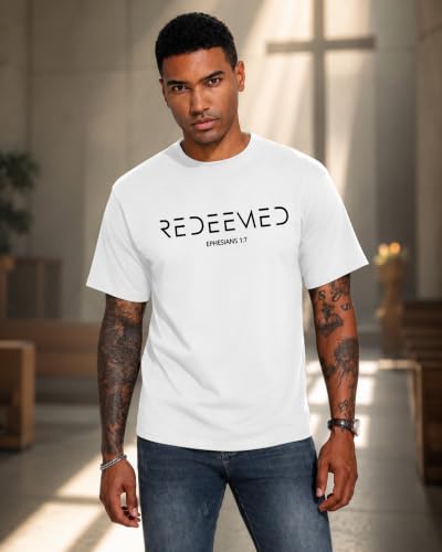 Aiyino Men's Redeemed Christian T-Shirt Graphic Tee 100% Cotton - color: White, size: X-Large