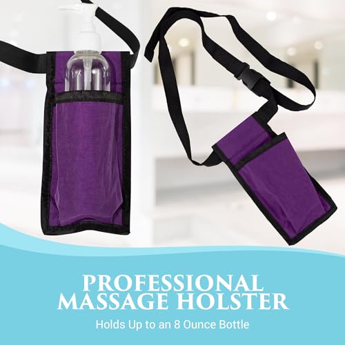 NRG Massage Holster - Single Massage Oil, Lotion and Cream Bottle Holster - Holds up to an 8 Ounce Bottle - 50 Inch Long Adjustable Belt - Durable Nylon Fabric - Washable - Color: Purple