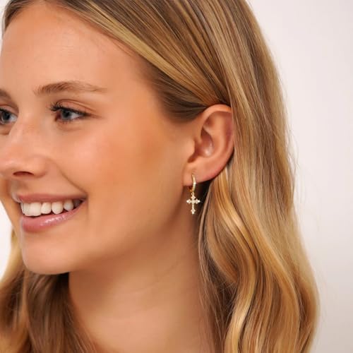 Gold/Silver Earrings Hoop Cross Dangle Earring Jewelry Gifts - style: Cross Zircon-GD-E0178