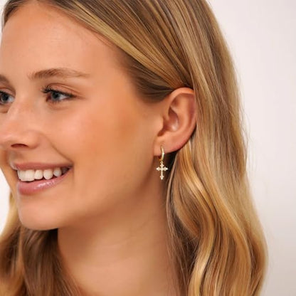 Gold/Silver Earrings Hoop Cross Dangle Earring Jewelry Gifts - style: Cross Zircon-GD-E0178