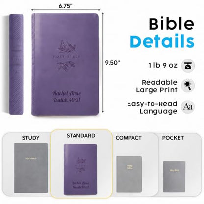 Printualist Personalized NLT Thinline Bible, Custom Engraved Name and Scripture Reference, New Living Translation Text, Botanical Faux Leather Christian Gift for Devotion and Church, Lavender - color: Lavender