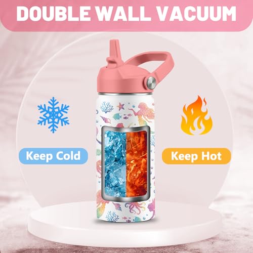 Mermaid Gifts for Girls, Mermaid Water Bottle with Straw Lid, 16 oz Insulated Stainless Steel Tumbler, Travel Cups, Birthday Gifts for Girls - color: Mermaid