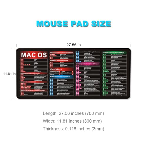 MAC OS Shortcut Key Mouse Pad-Cheat Sheet Desk Mat Large Gaming Mouse Pads - color: Black&macos