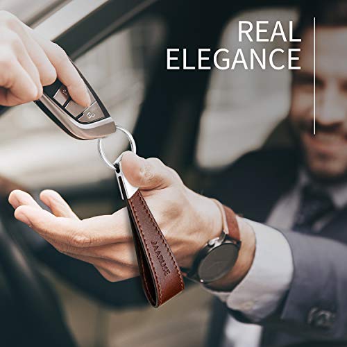 Maruse Italian Leather Keychain for Men and Women, with Flat Profile Polished Metal Key Ring, Handmade in Italy - color: Brown