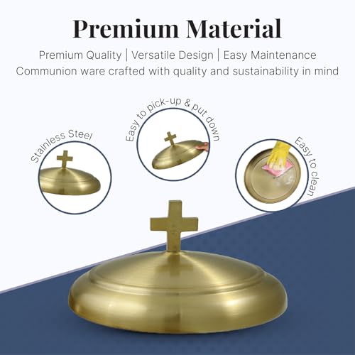 Premium Communion Bread Plate Cover for Churches, Holy Serving Tray Cover for Church, Stainless Steel Communion Plates Lid for Church, Communions Ware Church Supplies: Matte Brass Finish - color: Matte Brass