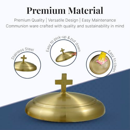 Premium Communion Bread Plate Cover for Churches, Holy Serving Tray Cover for Church, Stainless Steel Communion Plates Lid for Church, Communions Ware Church Supplies: Matte Brass Finish - color: Matte Brass
