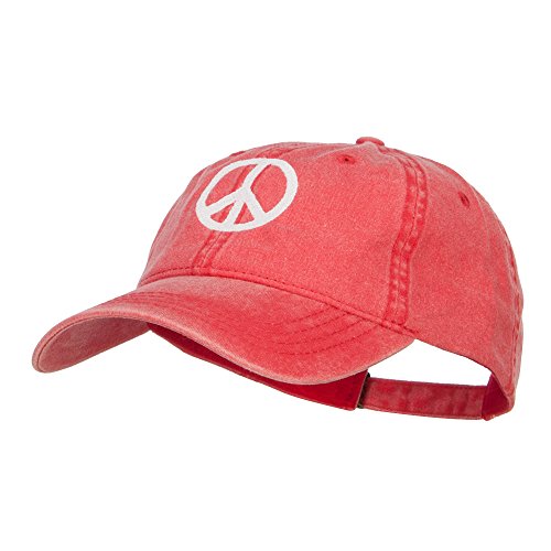 e4Hats.com Peace Symbol Embroidered Washed Cap - color: Red