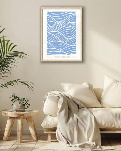 EcoHest 12x16 in Psalm 107:29 Ocean Waves Christian Framed Wall Art - color: Framed Christian, size: 16"L x 12"W