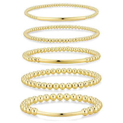 Yoosteel Gold Beaded Bracelets for Women Teen Girls, Gold Plated Jewelry - color: Bead (2/3/4/5/6mm) + Strip - 5pcs
