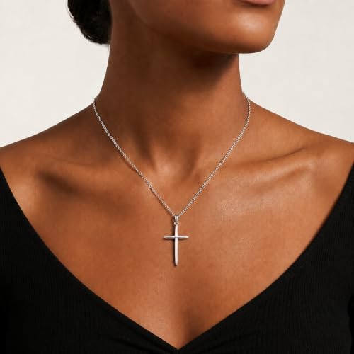 ELEGANT & PRECIOUS STRANDS Sterling Silver Cross Necklace For Women, Cross Pendant Easy to Wear – Classic Silver Cross Necklaces for Women Simple Trendy Every Day Jewelry