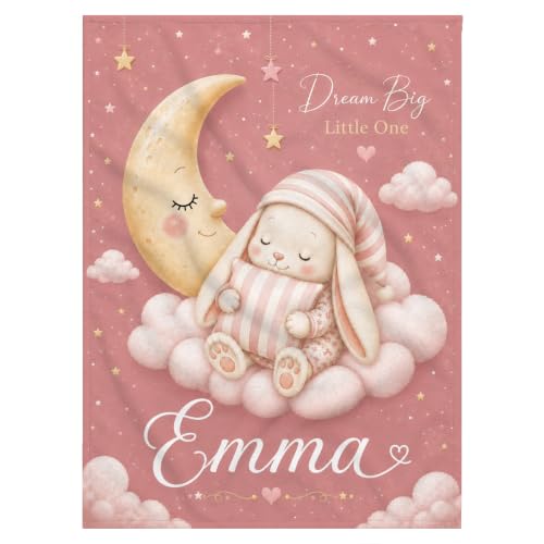 Personalized Baby Blanket With Name, Custom Baby Blankets Gift for Boy Girl - color: Blush Pink, size: Bunny