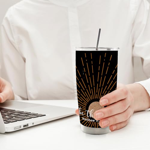 Christian Religious Inspirational Gifts for Women Men Kids, Christian 20oz Travel Coffee Mug Tumbler, Boho Sunshine Gifts, Be the Light Water Stainless Steel Tumbler with Lid and Straw - color: Sunshine