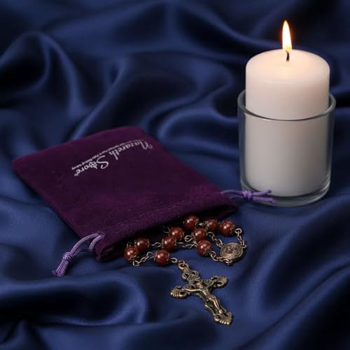 Nazareth Store Natural Stone Beads 8mm Rosary Necklace Antique Copper Design Holy Soil Medal & Cross in Velvet Bag - Catholic Rosaries Terra Santa Jerusalem Collection - color: Red Carnelian
