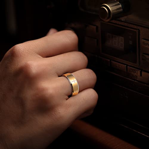 King Will 8mm Black/Gold/Silver Prayer Stainless Steel Ring - color: Silver & Yellow