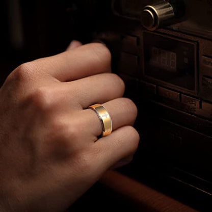 King Will 8mm Black/Gold/Silver Prayer Stainless Steel Ring - color: Silver & Yellow