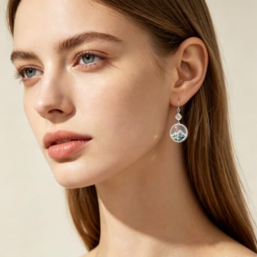 AOBOCO Mustard Seed Earrings for Women Sterling Silver Mountain Cross Earrings Dangle Christian Religion Jewelry Mothers Day Birthday for Mom Wife Friends - style: Round Crystal Earring