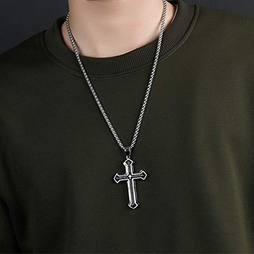OLEVS Men's Cross Pendant Necklace Large Stainless Steel Cross Pendant Necklace for Men Women - color: silver