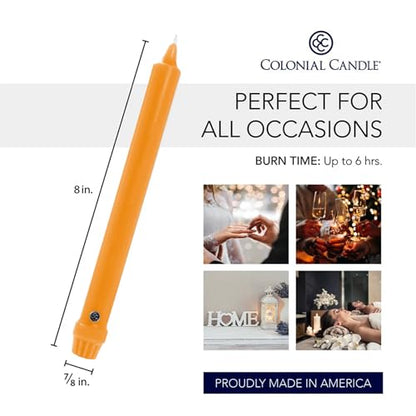 Colonial Candle Unscented Taper Candle, Classic Collection, Caramel, 8 in, Pack of 12 - Up to 6 Hours Burn - color: Caramel, size: 8 In, style: Classic
