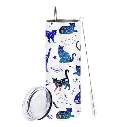 Cat Gifts for Women Constellation Tumbler 20oz Insulated Travel Coffee Mug - color: Astrological Cat