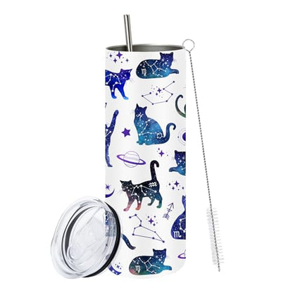 Cat Gifts for Women Constellation Tumbler 20oz Insulated Travel Coffee Mug - color: Astrological Cat