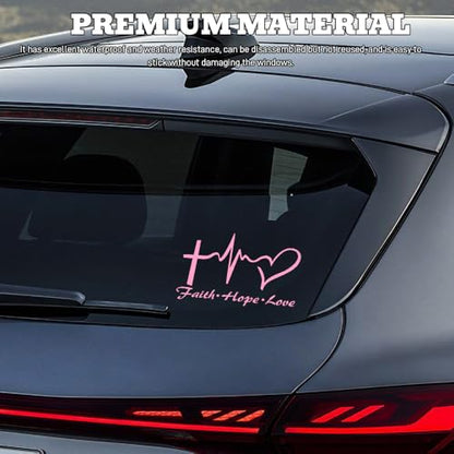 Hope Faith Love Heart Car Decal Stickers, Jesus Cross Vinyl Sticker, Pink - color: Pink