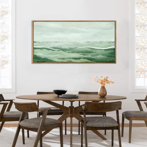 ANHUIB Large Green Abstract Framed Wall Art 20x40 Inch Sage Green Landscape Canvas Wall Decor Beige Neutral Watercolor Lake Textured Illustrations Painting for Living Room Bedroom Dining Room - color: Green Neutral, size: 40"L x 20"W