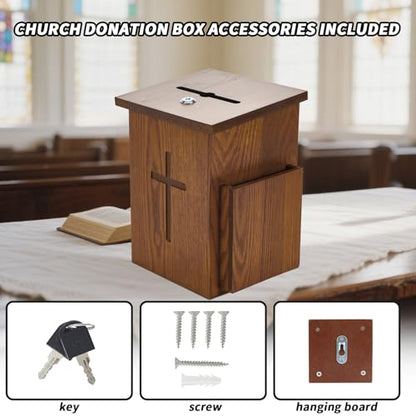 Prayer Request Box - Offering Boxes for Church, Cross Offering Box Collection Donation Charity Fundraising Box - color: Yellowish Brown