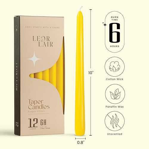 Leor & Lair Yellow Taper Candles, 12 Pack, 10" Yellow Candlesticks - color: Yellow