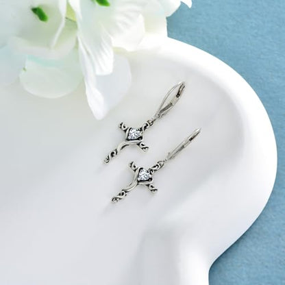 TOUPOP Cross Birthstone Earrings 925 Sterling Silver Heart Cross Dangle Earrings Fine Jewelry Christmas Birthday Gifts for Women Wife Mom Her - color: White Gold-04-April-Synthetic Diamond
