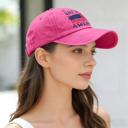 She Loves Jesus and America Too Hats for Womens Soft Washed Distressed Baseball - color: She Loves Jesus and America Toorose Red Color1