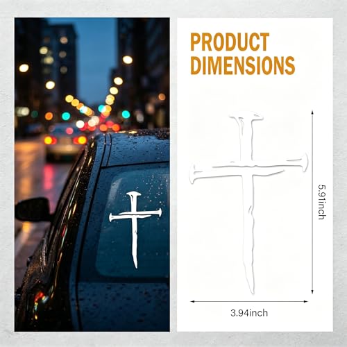 Cross of Nails Sticker, 4" x 6" Vinyl Waterproof Automotive Window Decal, Jesus Christ Bumper Stickers, Universial Indoor & Outdoor Decor for Cars Trucks Vans Walls Laptop (White) - color: White