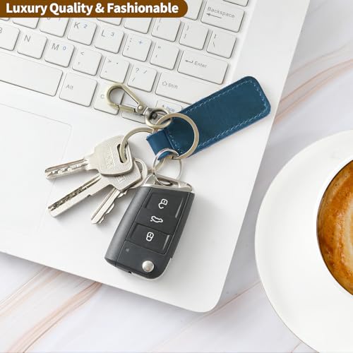 Jack&Chris Genuine Leather Car Keychain, Universal Key Fob Keychain, Leather Key Chain Holder for Men and Women, JC306 - color: Blue*5
