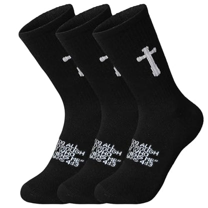 3 Pairs Unisex Cross Socks,Gifts for Christian: Easter Christmas - color: Philippians 4:13 - Black