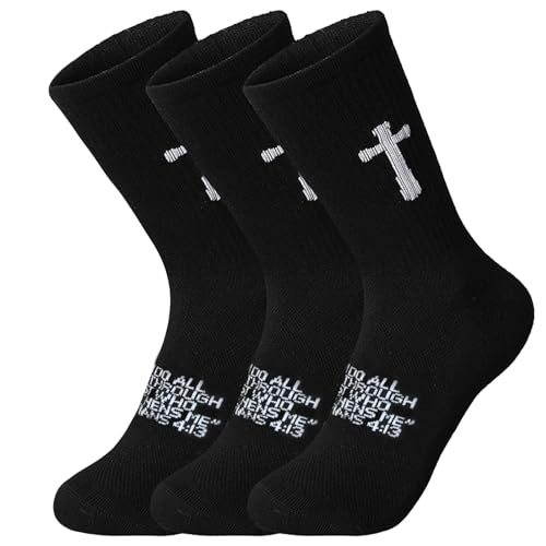 3 Pairs Unisex Cross Socks,Gifts for Christian: Easter Christmas - color: Philippians 4:13 - Black