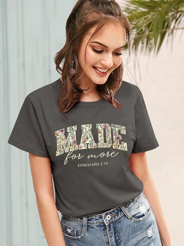 Made for More Christian Shirts for Women Inspirational Bible Verse T-Shirt Religious Faithful Short Sleeve Tee - color: Grey, size: Medium