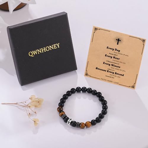 QWNHONEY Cross Bracelet for Men Son Brother Boyfriend Father Dad Husband Father's Day Birthday Christian Religious Faith Graduation Anniversary Christmas Jewelry Gift for Man - style: To Dad from Daughter